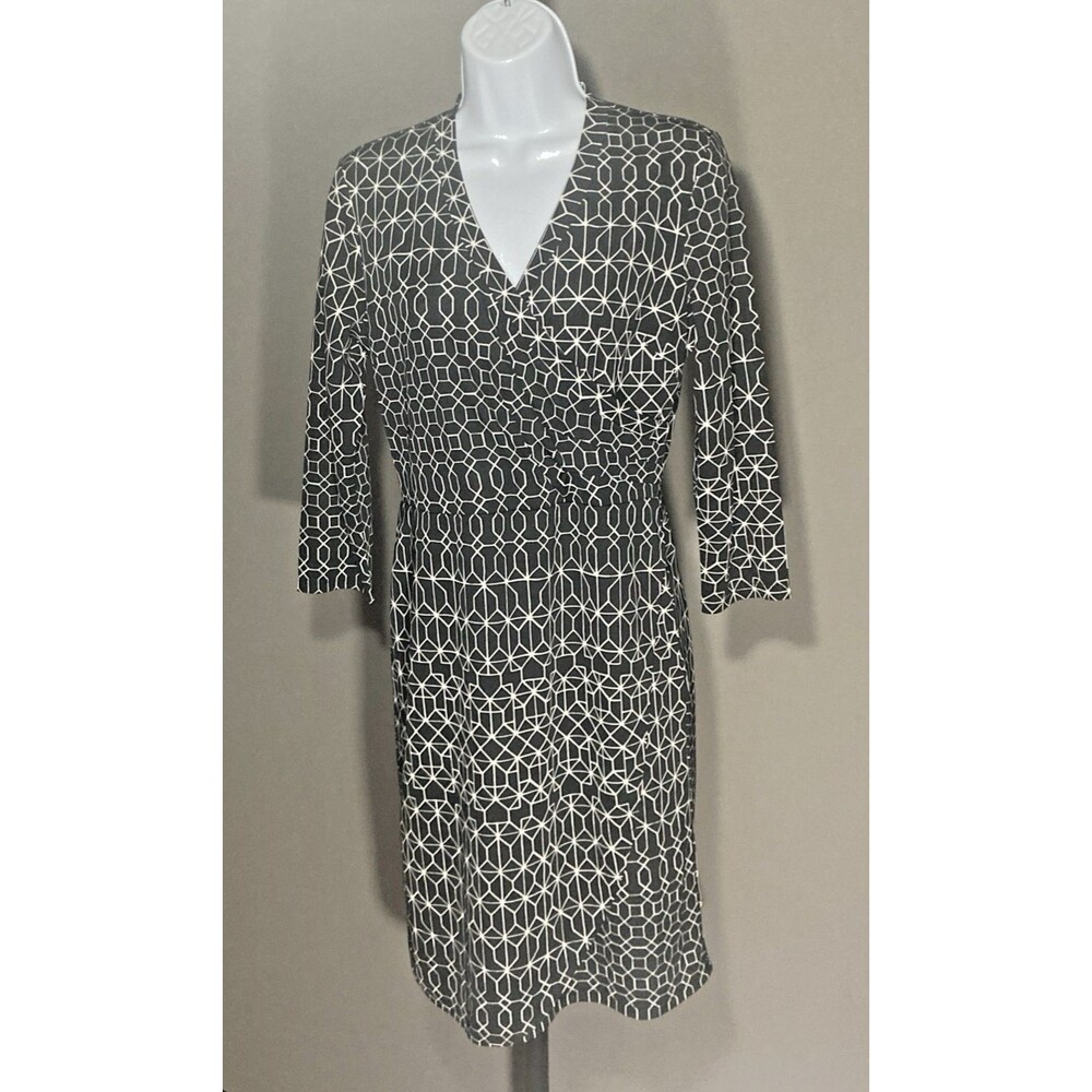 THE LIMITED black white geometric 3/4 sleeve faux wrap dress S
